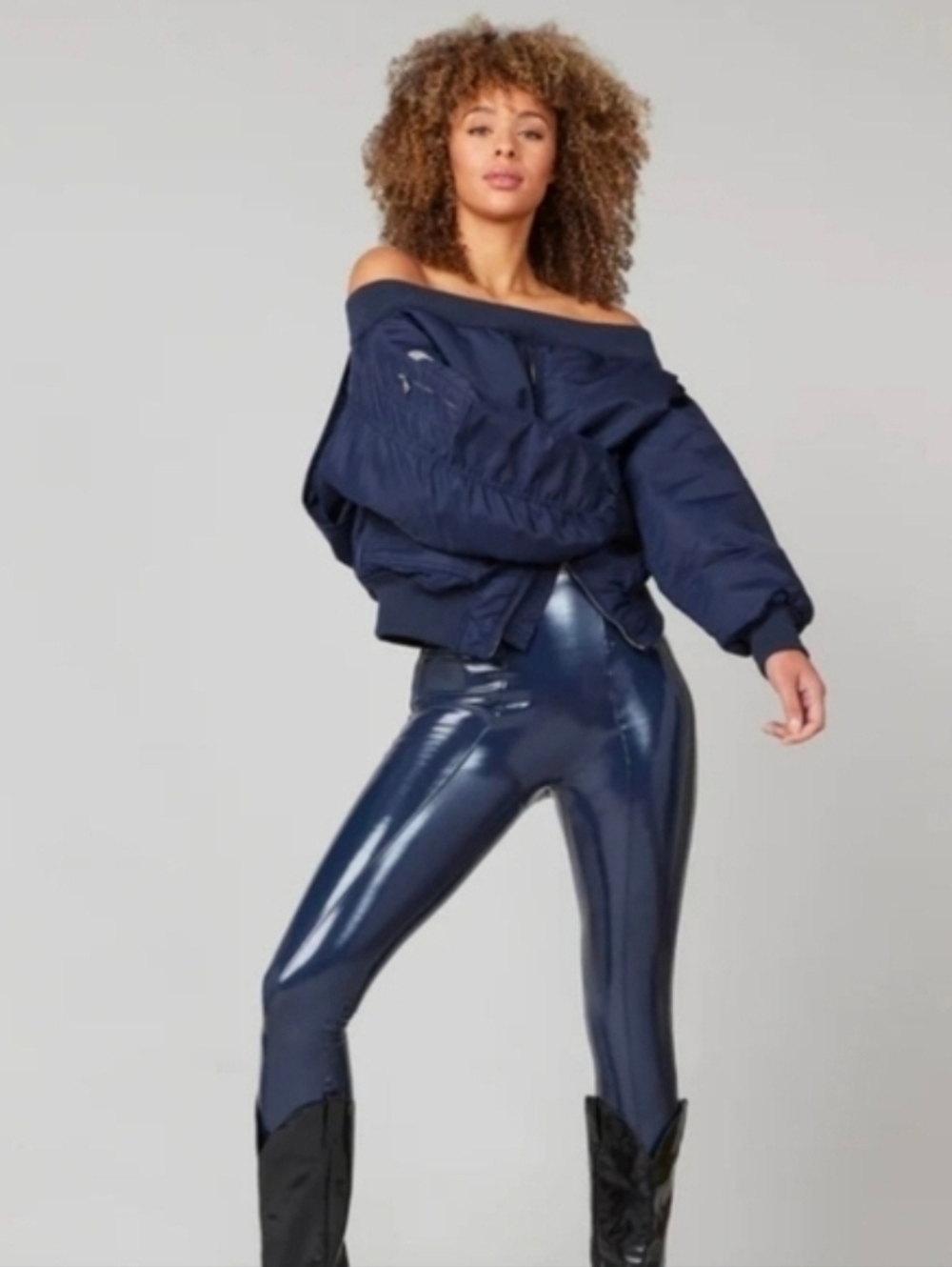 NWT SPANX Faux Patent-leather Leggings Port Navy SZ XL